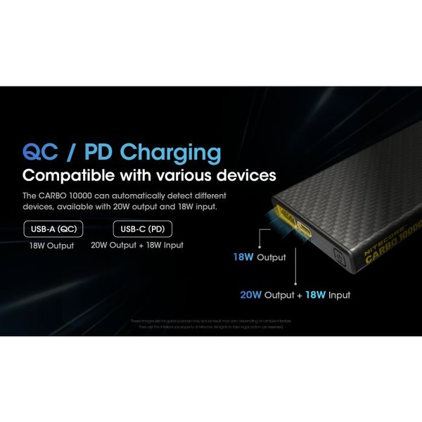 Nitecore CARBO 10000 Powerbank - Ultralicht en spatwaterdicht - met Power Delivery (PD) aansluiting Nitecore CARBO 10000 Powerbank - Ultralicht en spatwaterdicht - met Power Delivery (PD) aansluiting