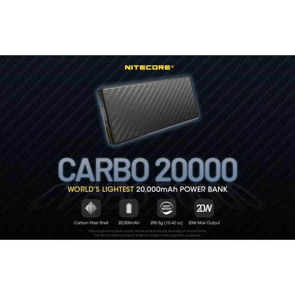 Nitecore CARBO 20000 Powerbank - Ultralicht en spatwaterdicht - met Power Delivery (PD) aansluiting Nitecore CARBO 20000 Powerbank - Ultralicht en spatwaterdicht - met Power Delivery (PD) aansluiting