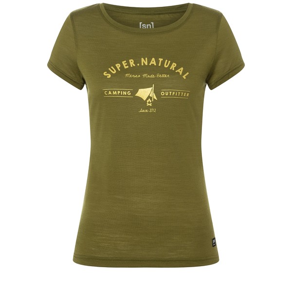 Super.Natural Merino Camping Tee Avocado Gold Dames - Large Super.Natural Merino Camping Tee Avocado Gold Dames - Large